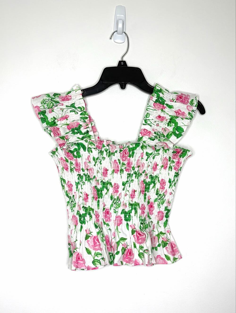 Hill House Home the Paz Nap Top Sz S Floral Ruffles Smocked Cottagecore NWT